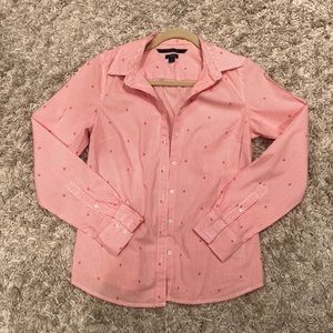 Tommy Hilfiger peach/white striped long sleeve blouse & collar&TH application,S,